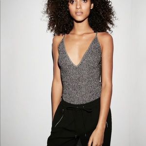 express metallic ribbed thong bodysuit